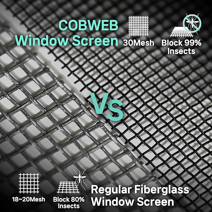 51in X 190in Window Screen Mesh, Replacement, Water-Resistant, Pet Resistant, Fine Dust & Pollen Proof, 30Mesh, Durable New Material, DIY Tools Included