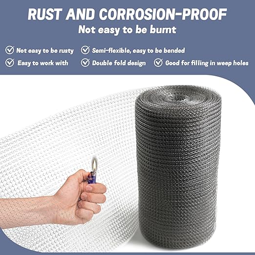 16" X 50 ft 304 Stainless Steel Mesh, Wire Mesh for Plants, Hole Fill Fabric Gap Blocker, Double Layer Metal Mesh Roll, Flexible Stretchy for Garden House and DIY (G-16" X 50 ft)
