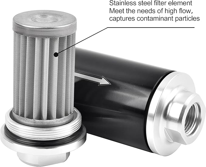 EVIL ENERGY Inline Fuel Filter 100 Micron with 6AN 8AN 10AN Adapter Universal 50MM