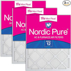 Nordic Pure 16x16x1 (Actual Size: 15 3/4 x 15 3/4 x 3/4) Tru Mini Pleat MERV 12 AC Furnace Air Filters – 2.5X More Media for Longer-Lasting, High-Efficiency Filtration - 3 Pack
