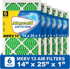 Maycold MERV 13 14x25x1 Air Filter (6-Pack), High-Efficiency Pleated AC & Furnace Filters, Actual Size: 13.70" x 24.70" x 0.75", Individually Wrapped in Plastic