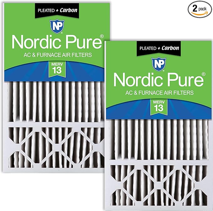 Nordic Pure 16x25x5 (Actual Size: 15 3/4 x 24 3/4 x 4 3/8) Honeywell Replacement Air Filters MERV 13 Plus Carbon 2 Pack
