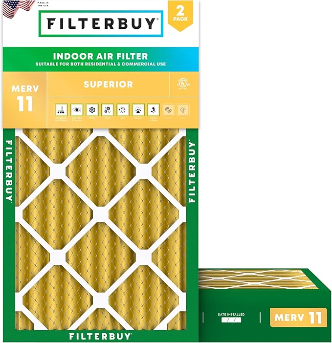 Filterbuy 16x24x4 Air Filter MERV 11 Superior Pet & Allergy Defense (2-Pack), Electrostatic Pleated HVAC AC Furnace Filters Replacement, Made in USA (Actual Size: 15.38 x 23.38 x 3.63)