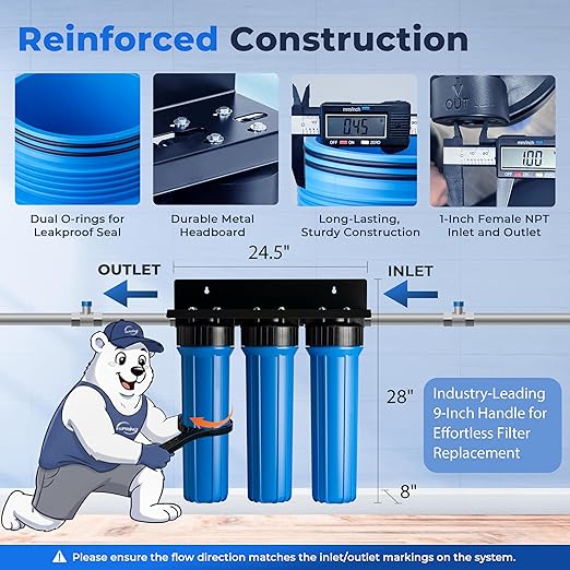 iSpring PFAS & Heavy Metals Whole House Water Filter System, SGS-Tested to Reduce Up to 99% PFOA & PFOS 3-Stage Filtration Removes Sediment, Lead, 20” x 4.5” Filters 1” Inlet/Outlet Model: WGB32B-PFKS