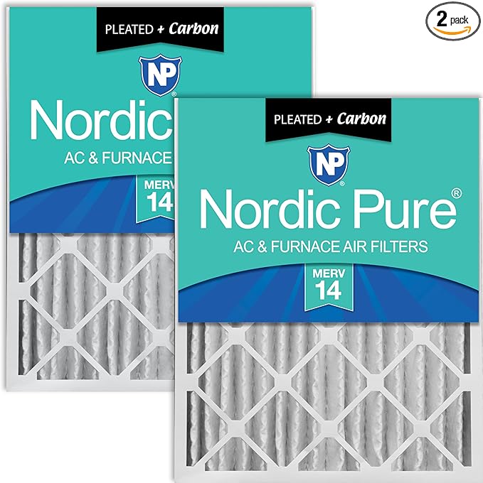Nordic Pure 16x25x4 (Actual Size: 15 1/2 x 24 1/2 x 3 5/8) Pleated Air Filters MERV 14 Plus Carbon 2 Pack