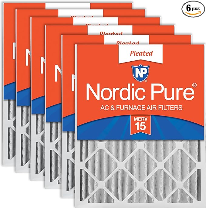 Nordic Pure 16x25x4 (Actual Size: 15 1/2 x 24 1/2 x 3 5/8) Pleated MERV 15 Air Filters 6 Pack