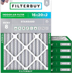 Filterbuy 16x20x2 Air Filter MERV 8 Essential Dust & Allergy Defense (6-Pack), Electrostatic Pleated HVAC AC Furnace Filters Replacement, Made in USA (Actual Size: 15.50 x 19.50 x 1.75)