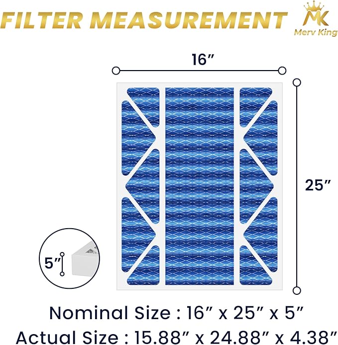 MervKing 16x25x5 Air Filter Actual Size: 15.88" x 24.88" x 4.38" MERV 11 MPR 1000-1200 | MADE IN USA | 4-Pack | Pleated HVAC AC Furnace Replacement