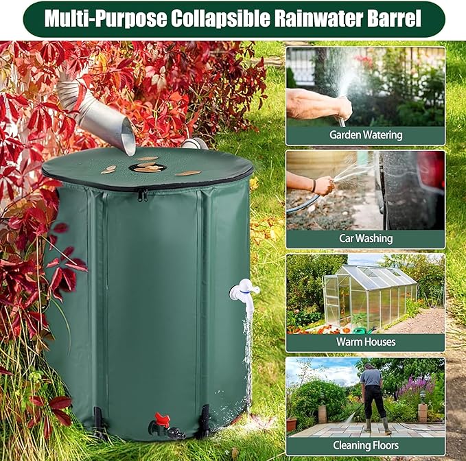 THUNDERBAY 53 Gallon Collapsible Rain Barrel, Portable Rain Barrels to Collect Rainwater from Gutter, Rainwater Collection System, Water Storage Tank Catcher Container with Filter Spigot