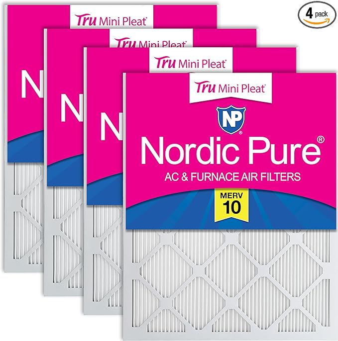 Nordic Pure 16x30x1 (Actual Size: 15 3/4 x 29 11/16 x 3/4) Tru Mini Pleat MERV 10 AC Furnace Air Filters – 2.5X More Media for Longer-Lasting, High-Efficiency Filtration - 4 Pack