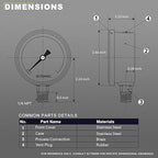 2-1/2" Dial Size, 0-100 Psi Lead-Free Pressure Gauge, Glycerin Liquid Filled, 1/4" NPT Lower Mount, Stainless Steel Case, for Water Pump, Pneumatic Air, Well Tank, RV Hose, Gas, Pressure Test