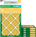 Filterbuy 12x30x1 Air Filter MERV 11 Superior Pet & Allergy Defense (6-Pack), Electrostatic Pleated HVAC AC Furnace Filters Replacement, Made in USA (Actual Size: 11.88 x 29.88 x 0.75)