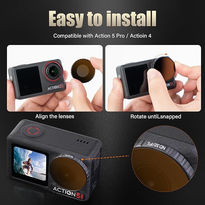 Walking Way ND Filter Set Compatible with DJI Osmo Action 5 Pro/Action 4-4 Pack (ND8/PL, ND16/PL, ND32/PL, ND64/PL),Neutral Density Filters HD Optical Glass/Multi-Coated