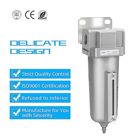 NANPU Industrial Grade Heavy Duty Particulate Filter, Metal Bowl, Suitable for Paint Spray (3/4" NPT, Manual Drain)