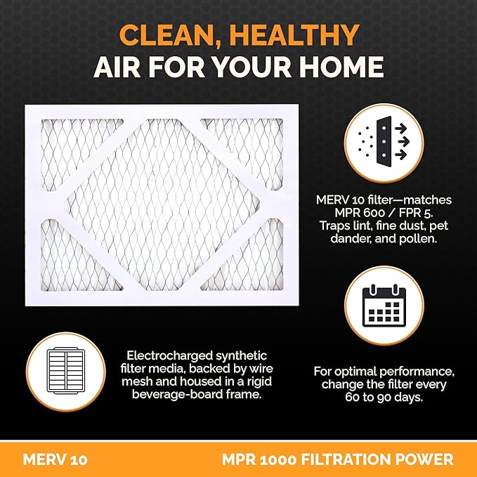 Tiger Tough MERV 10 Air Filters, 12x14x1 – MPR 1000 Pleated HVAC AC Furnace Filter Replacement for Home, Pack of 4