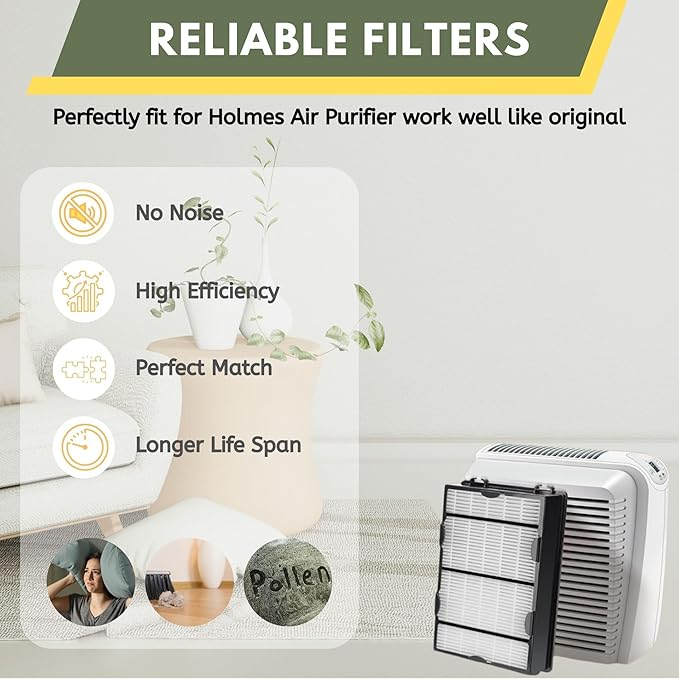 Nispira True HEPA Air Filter Replacement Compatible with Holmes Air Purifier HAPF600 HAPF600D HAPF600D-U2 Filter B, 8 Packs