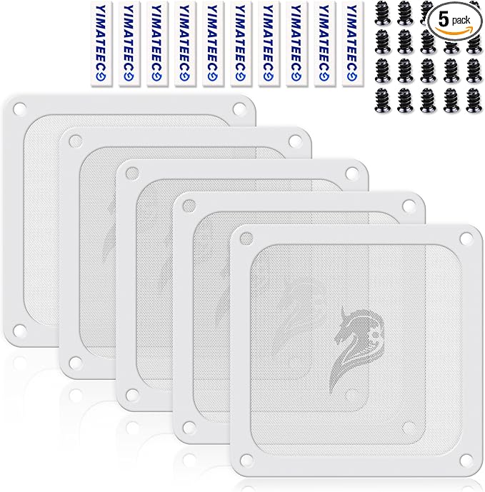 120mm Fan Filter PC Dust Filter Computer Fan Grills Dust Mesh Magnetic Frame PC Case Cover Dustproof PVC 50 Mesh(PVC, Gentleman Aesthetic, 120 * 120mm, 5pcs, White)