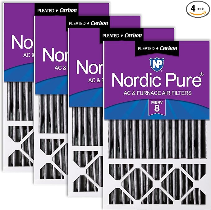 Nordic Pure 16x25x5 (Actual Size: 15 3/4 x 24 3/4 x 4 3/8) Honeywell Replacement Air Filters MERV 8 Plus Carbon 4 Pack