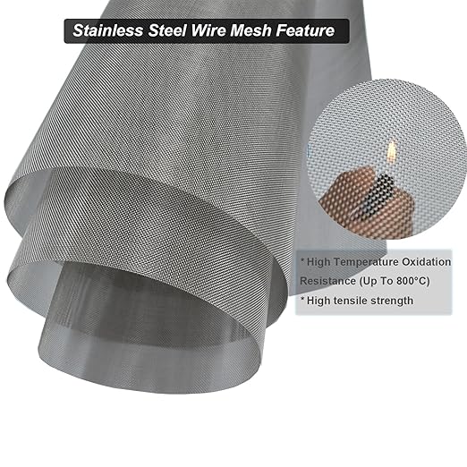 304 Stainless Steel Mesh 60Mesh, 15.7"x47.2"(40x120cm) Metal Mesh Screen,Woven Fine Wire Mesh, Filter Mesh Easy to Cut for Vent Covers, Cage, Garden, Window Screen and DIY Project
