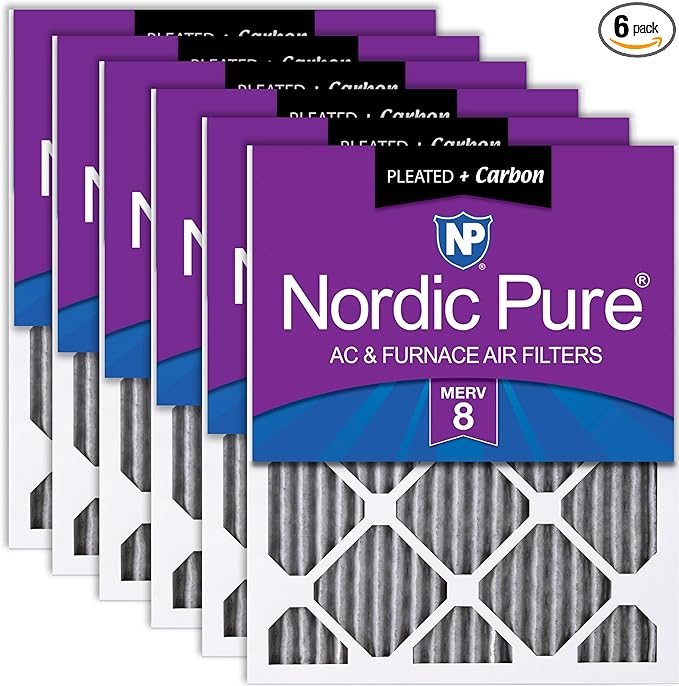 Nordic Pure 16x25x1 (Actual Size: 15 1/2 x 24 1/2 x 3/4) Furnace Air Filters MERV 8 Pleated Plus Carbon 6 Pack