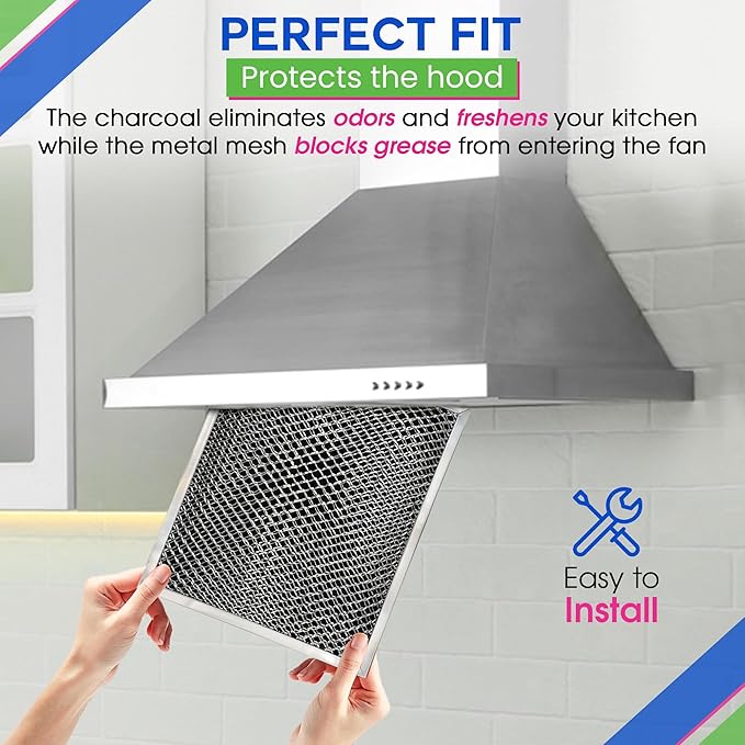 Stove Hood Vent Filter 10.5" x 8.8" 41F 97007696 Fits Nutone & Broan Range Hood Filter Replacement for Ductless Exhaust Fan - Mesh Screen Filters Grease & Carbon Freshens Kitchen Oven Air (3-Pack)
