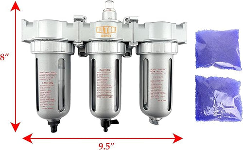 3/8" NPT MID FLOW 3 Stages Filter Coalescing Desiccant Dryer System For Compressed Air Lines, Poly Bowls, Great For Paint Spray And Plasma Cutter (AUTO DRAIN)