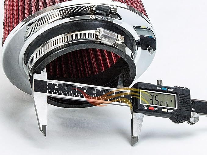 RED 3.5" 89 mm Inlet Truck Air Cone Replacement Performance Washable Clamp-On Dry Air Filter (8" Tall)