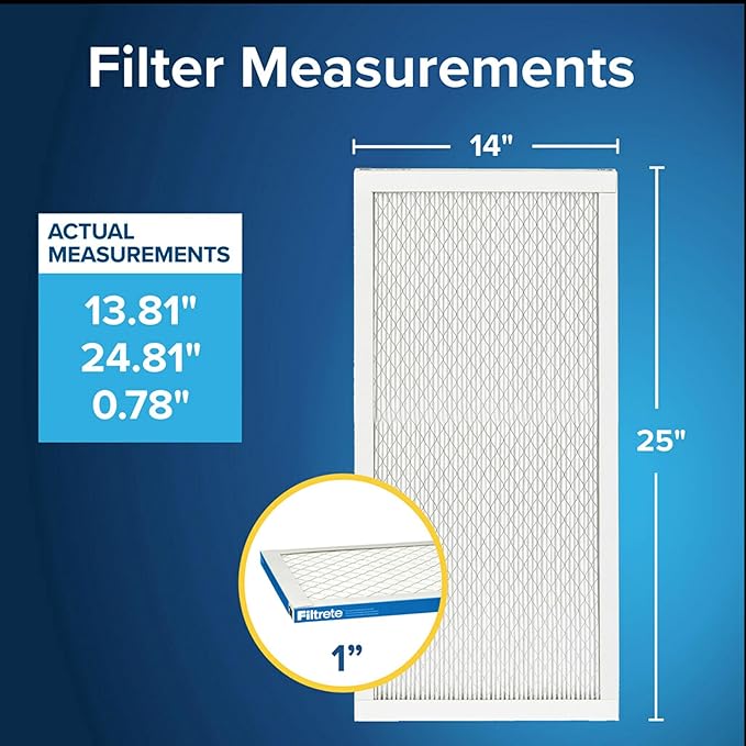Filtrete 14x25x1 AC Furnace Air Filter, MERV 13, MPR 1900, Premium Allergen, Bacteria & Virus Filter, 3-Month Pleated 1-Inch Electrostatic Air Cleaning Filter, 2-Pack (Actual Size 13.81x24.81x0.78 in)