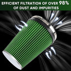 6" 152mm Cold Air Intake Filter Clamp-On Replacement High Flow Inlet Air Filter High Performance Washable Cone Filter 9" Tall Green