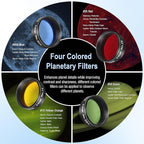 Astromania Telescope Eyepiece Filte Set 1.25 Inches, 4 Pcs Telescope Color Filter Set Including Red Yellow Green Blue, Eyepieces Filters Ideal Telescope Accessory for Planetary Moon Detail Observation