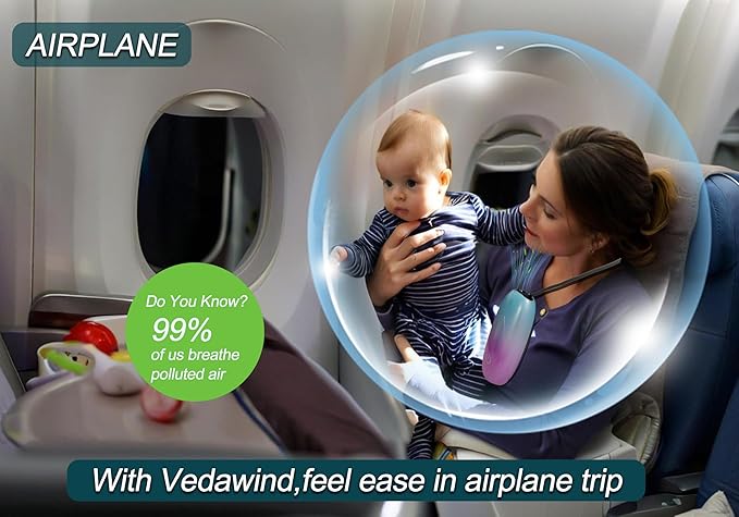 Portable Air Purifier, Vedawind Personal Air Purifier Necklace,Mini Size, High Gear Negative Ions Generator,Wearable for Travel, Airplane, Office, Outdoor, Home Rainbow