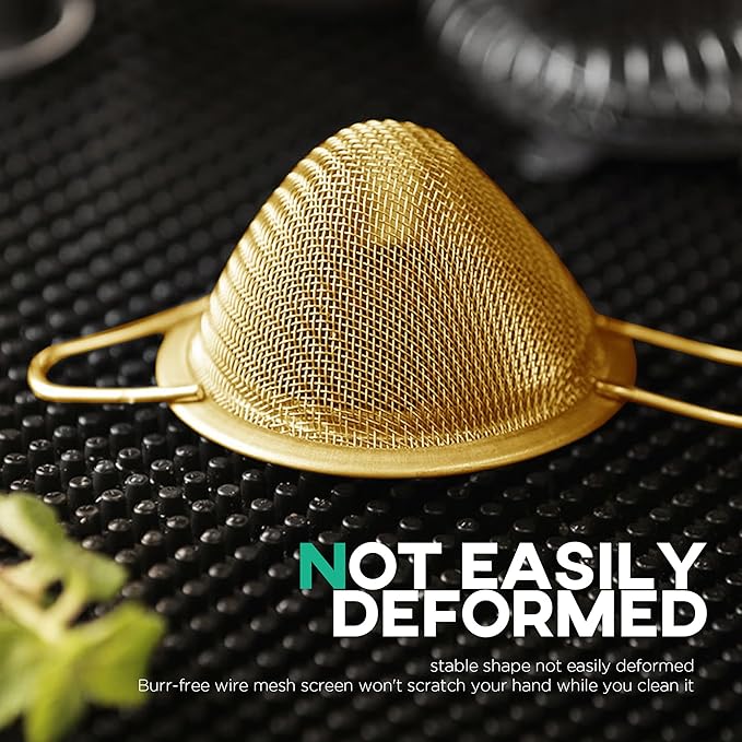 Homestia Fine Mesh Strainer for Kitchen, 304 Stainless Steel Cocktail Sieve Sifters for Food, Liquid Strainer for Drinks, Tea, Coffee, Juice, Flour, Spice, Fruits, Vegetables (Gold, 2 Pieces)