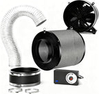 MELONFARM Air Filtration Kit, 6" 260 CFM Inline Duct Fan with Speed Controller, 8" High Carbon Filter, 8 Ft Ducting & Rubber Coupler, Air Cooling and Filtration Kit for Grow Tent, Hydroponics