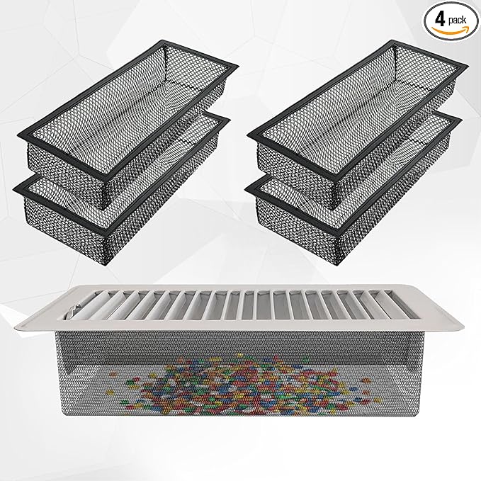 Floor Register Vent Cover Filter Net, 4"x12" Air Vent Screen Mesh Covers Catcher Filter Hoods for Home Floor Registers Vent Filters, Black (4 Packs)