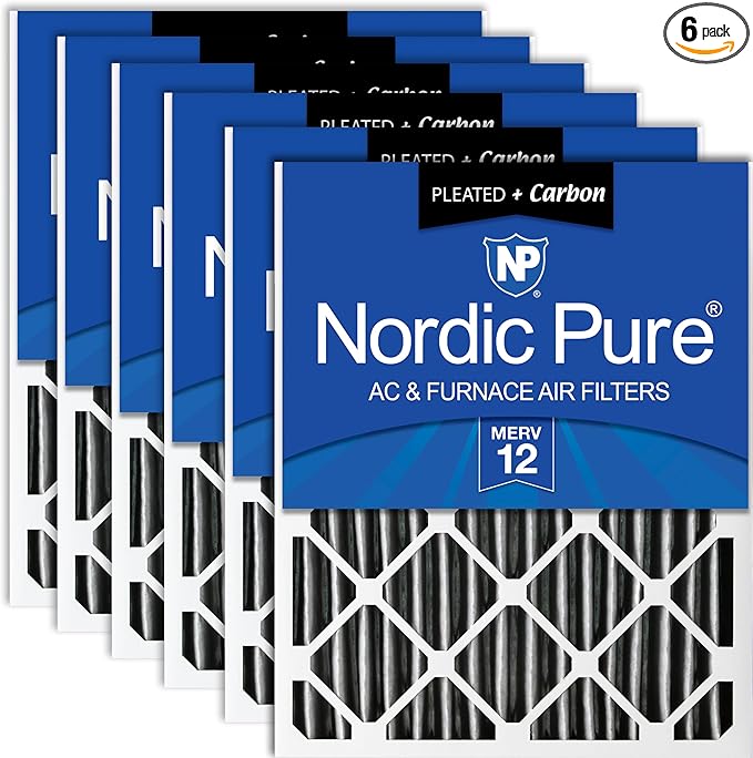 Nordic Pure 16x25x4 (Actual Size: 15 1/2 x 24 1/2 x 3 5/8) Pleated Air Filter MERV 12 Plus Carbon 6 Pack