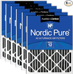 Nordic Pure 16x25x4 (Actual Size: 15 1/2 x 24 1/2 x 3 5/8) Pleated Air Filter MERV 12 Plus Carbon 6 Pack