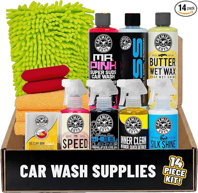 Chemical Guys HOL123 Car Cleaning Kit for Interior & Exterior, 14 Items Including (7) 16 oz Chemicals