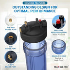 Max Water Whole House 20" x4.5" Purple Clear WH Water Filter Housing 1 inch Inlet/Outlet Ports with Wrench and Bracket (2 Housing)