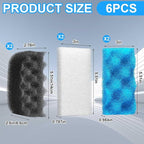 6 Pcs Aquarium Filters Bio Sponge Sets Compatible with fluval 106/107, Including 2 Blue 2 White 2 Black Bio Sponge for Replacement Filter Media Kit