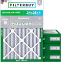 Filterbuy 24x25x4 Air Filter MERV 8 Essential Dust & Allergy Defense (4-Pack), Electrostatic Pleated HVAC AC Furnace Filters Replacement, Made in USA (Actual Size: 23.75 x 24.75 x 3.63)