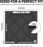 PuroAir MegaFilter - 12x12x1 Air Filter MERV 13 Activated CarbonTech Defense - Heavy Duty 3 Layer Furnace Filters Allergens, Pollen, Dust, Pet Dander, Smoke, Odors - HVAC Air Filter 12x12x1 (4-Pack)