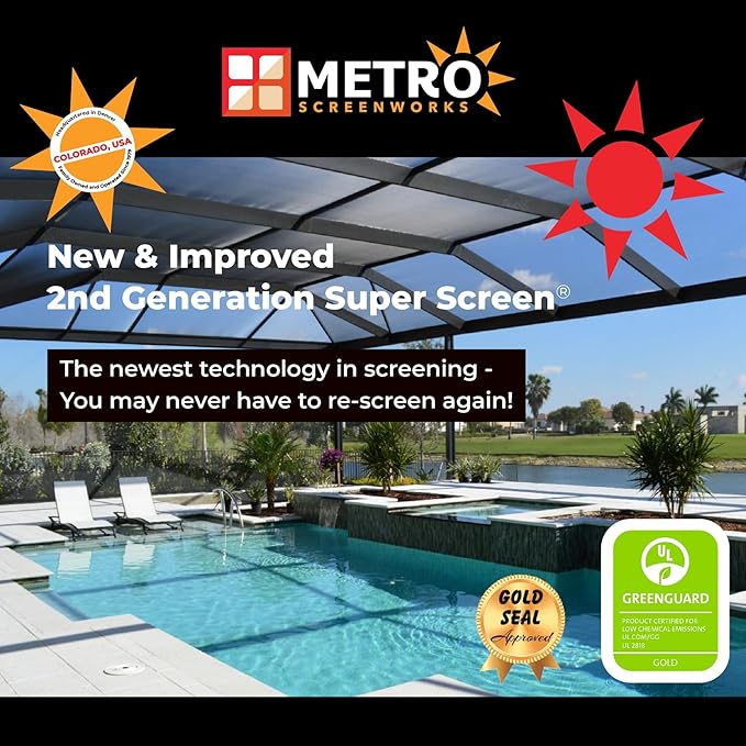 Pet & Weather Resistant Insect Screen - 17/14 Super Screen (96 in x 100 ft) - Mesh Screen for Patio Porch Pool Cage & Lanai - Replacement Screen Roll, Black - Dog & Cat Proof Screens for Windows