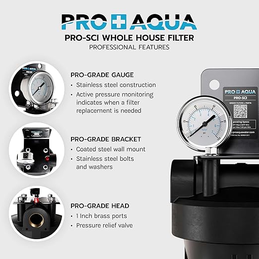 PRO+AQUA PRO-SCI-S25E Whole House Water Filter & Softener Bundle | 25,000 Grain Capacity, Removes Chlorine, Sediment, VOCs, Calcium, Magnesium, & More | Perfect for 1–2 Bathrooms | Premium Durability