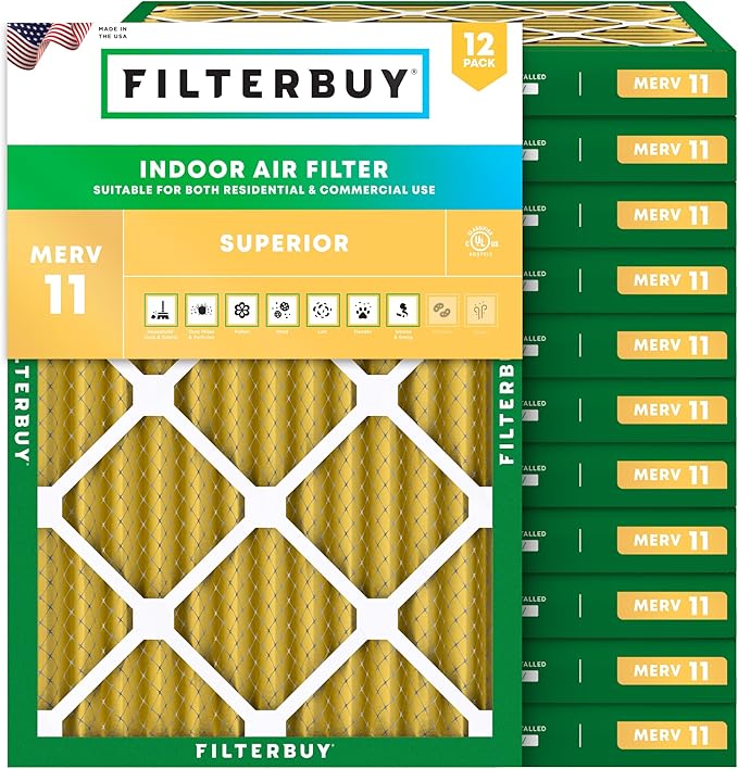 Filterbuy 24x28x2 Air Filter MERV 11 Superior Pet & Allergy Defense (12-Pack), Electrostatic Pleated HVAC AC Furnace Filters Replacement, Made in USA (Actual Size: 23.50 x 27.50 x 1.75)