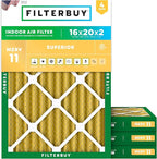 Filterbuy 16x20x2 Air Filter MERV 11 Superior Pet & Allergy Defense (4-Pack), Electrostatic Pleated HVAC AC Furnace Filters Replacement, Made in USA (Actual Size: 15.50 x 19.50 x 1.75)