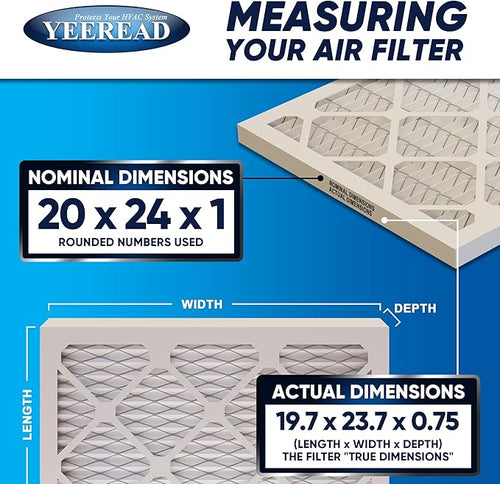 20x24x1 MERV 8 Air Filters 6-Pack, Actual Size 19.7" x 23.7" x 0.75" – Compatible with HVAC, Air Conditioners & Furnaces– High Particle Capture & Smooth Airflow