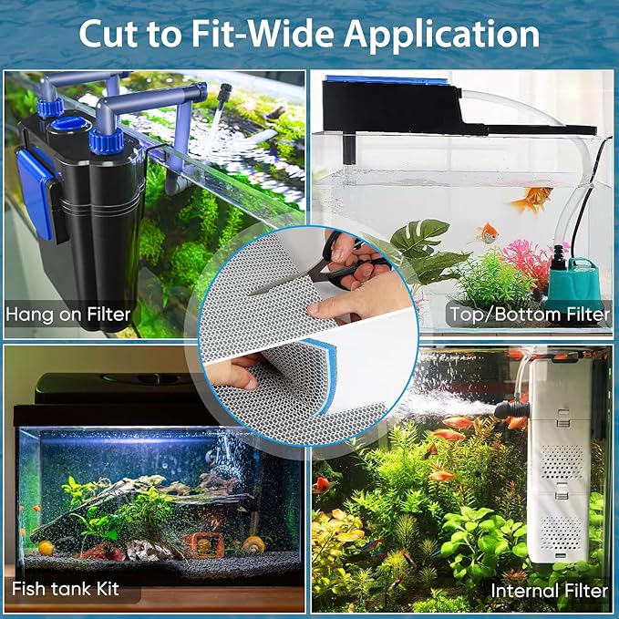 Aquarium Filter Media, Upgraded 8-Layer Filter Sponge Pad for Fish Tank and Pond, Super Filtering Effect, Cut to Fit, Reusable and Washable Aquarium Filter Floss (11.8” x 47.2”)