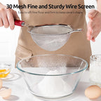 U-Taste Medium Fine Mesh Strainer: 18/8 Stainless Steel 4.73in 30 Mesh Kitchen Food Sieve with Sturdy Riveted Silicone Handle, Heavy Duty Deep Handheld Metal Colander for Rice, Quinoa, Flour (Red)