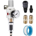 NANPU 1/4" NPT Compressed Air Filter Regulator Combo Piggyback, Auto Drain, 5 Micron Brass Element, Poly Bowl, Metal Bracket, 0-150 psi Gauge