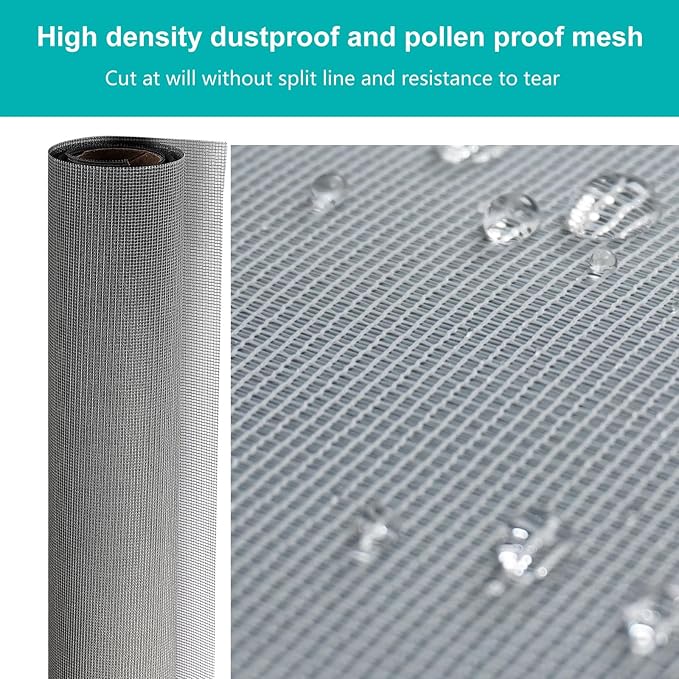 High Density dustproof and Pollen Proof net Window Screen mesh roll Used to Replace Screen Windows and Doors (Grey high-Density mesh,394''×49''(1000×125cm)
